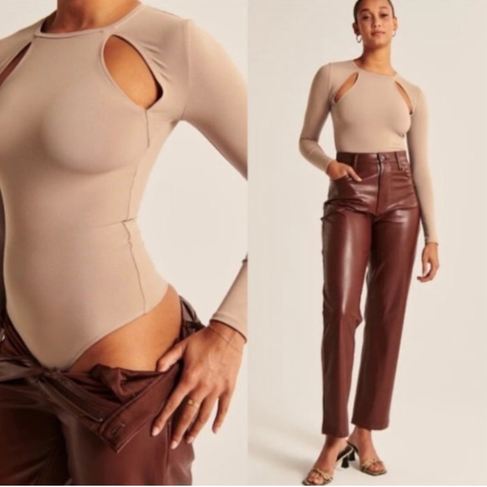 Tan Abercrombie Long Sleeve Bodysuit
